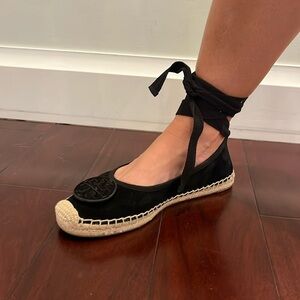 Tory Burch black suede flat espadrille size 8